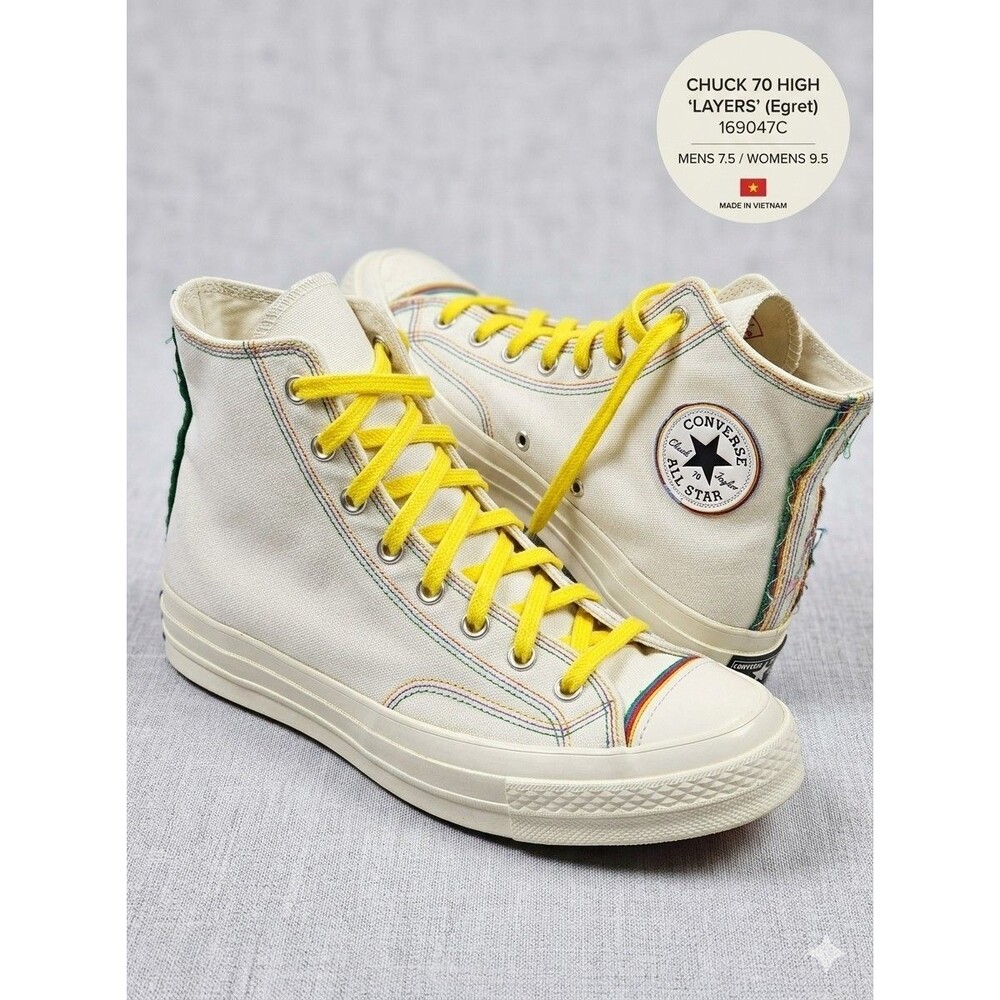 Converse Chuck 70 High Layers Egret Rainbow Stitch Mens 7.5 Womens 9.5 169047C